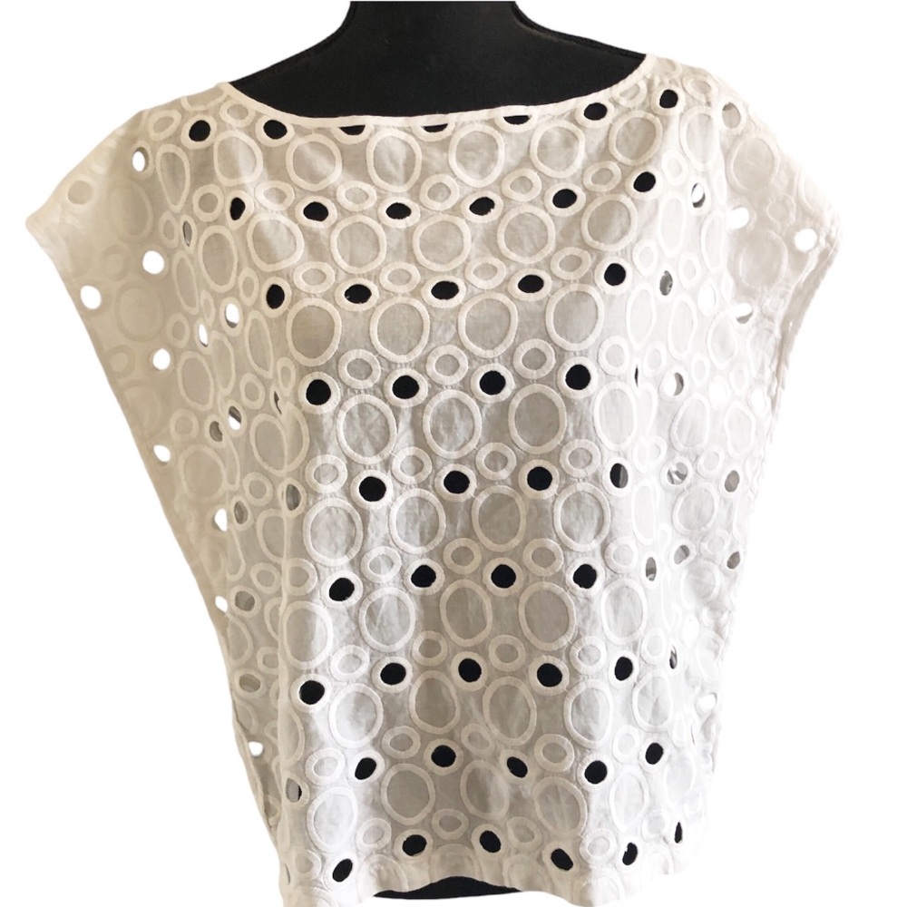 Pier Antonio Gaspari Embroidered Eyelet Boxy Pullover White Top Womens 4…
